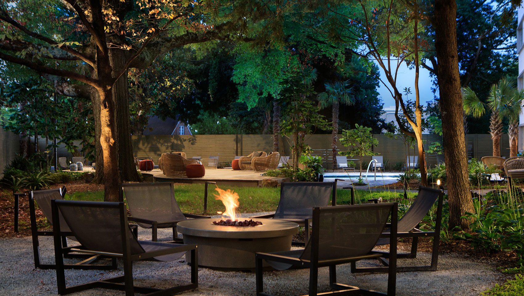 outdoor firepit and trees