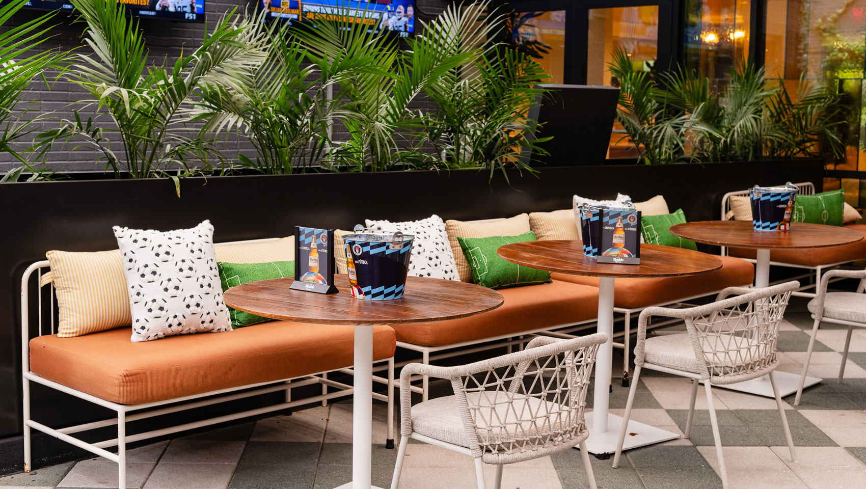 Soccer watch party set-up seating at Willow Bar at The Betty