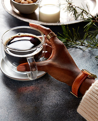 Hot drink in glass mug